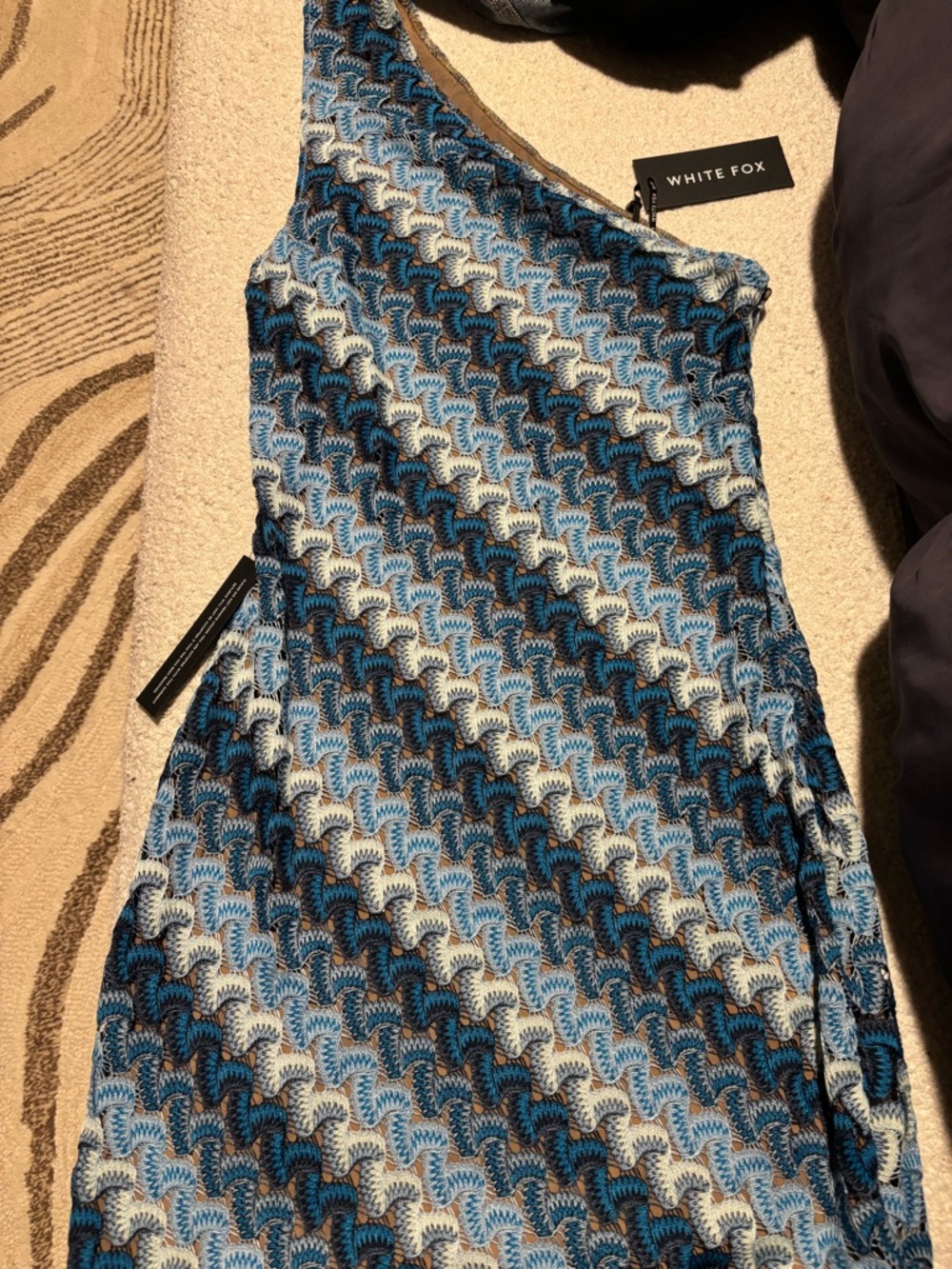 White Fox Boutique One-Shoulder Blue Multi-Tone Dress